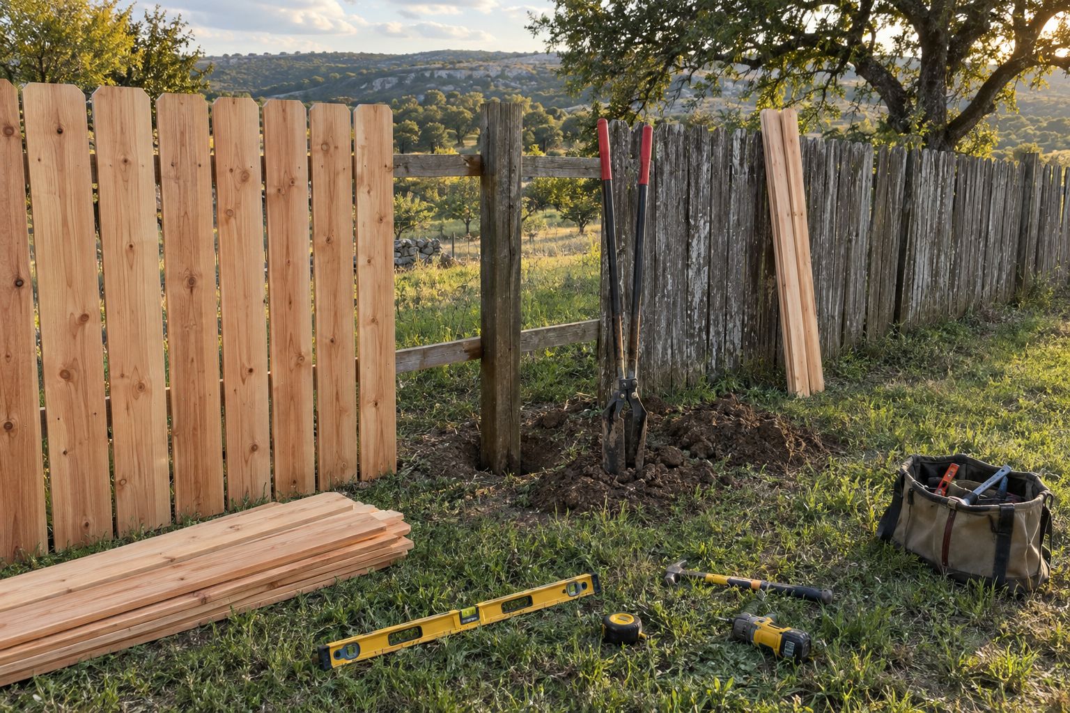 Replacing weathered fence pickets with new cedar